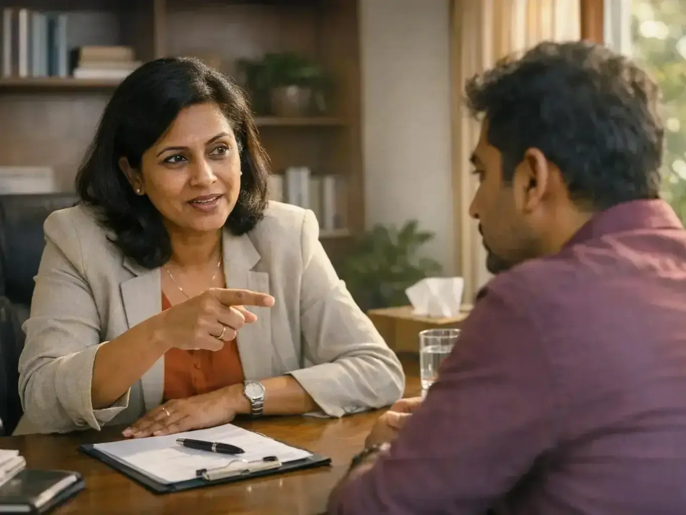 New mother receiving emotional support during postpartum anxiety counselling session